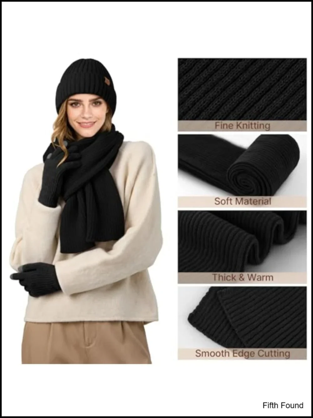Alpaca Fiber Fleece Lined Beanie Scarf Gloves Set Winter 3 Piece